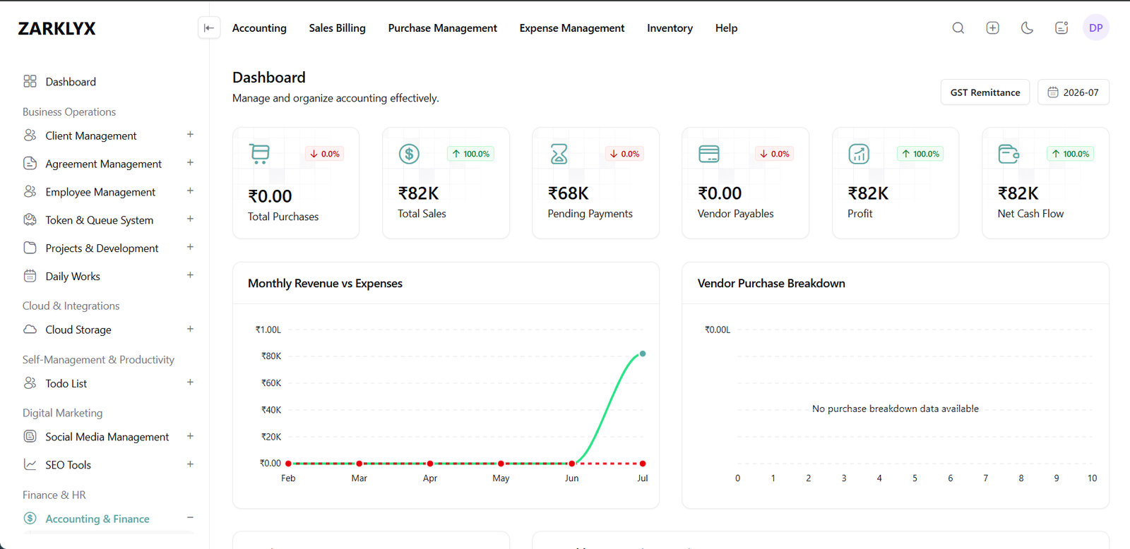 Accounting & Invoicing module in ZarklyX