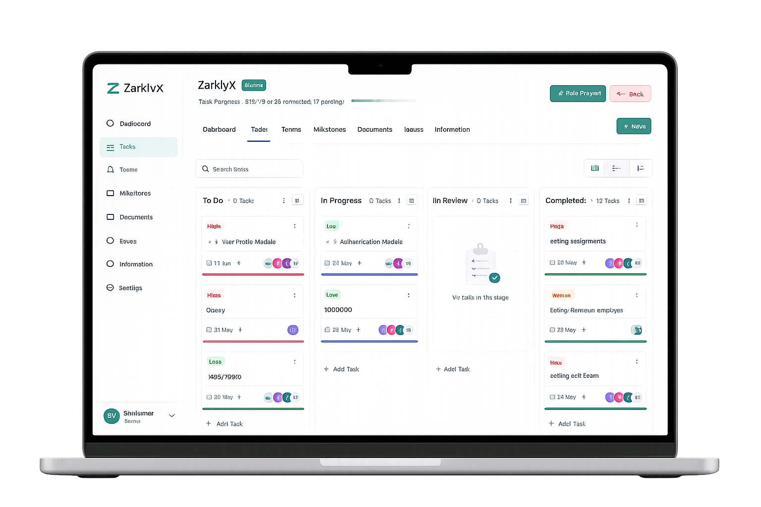 ZarklyX token management dashboard